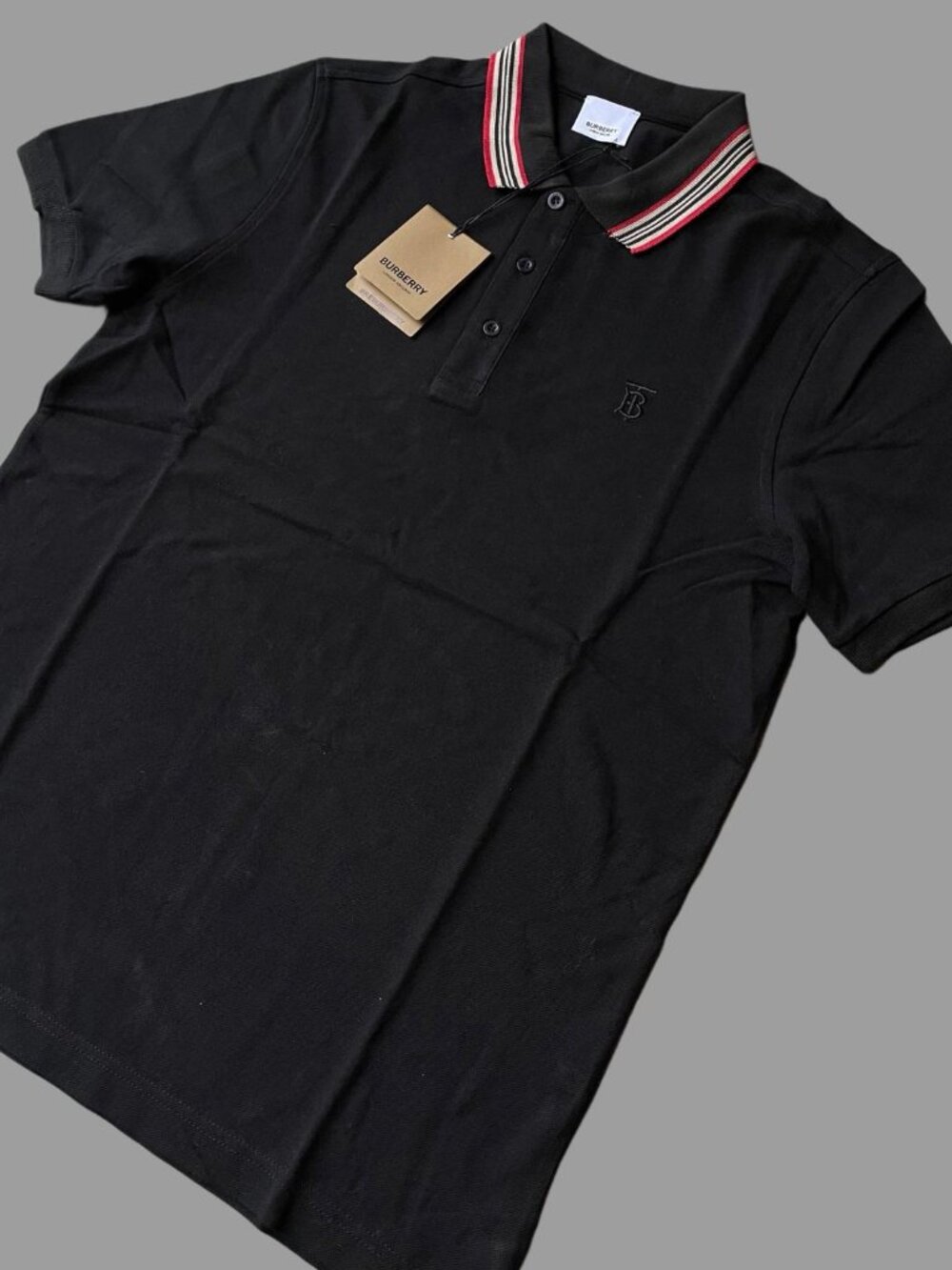Burberry Men's Black Cotton Polo Shirt Large
